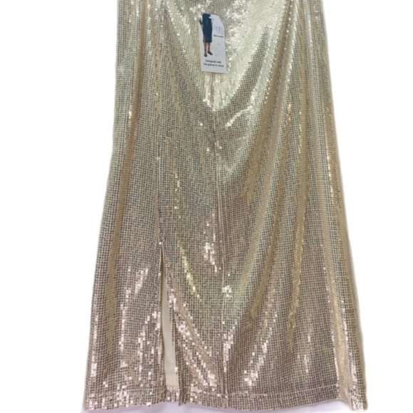 Glamorous Gold Christmas Party Skirt Midi Sequin Sexy 7” Slit Mob Wife Classical - Picture 5 of 8